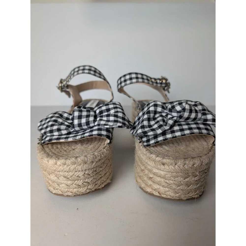 Steve Madden Union Espadrilles Shoes Gingham Bow Black White Size 8M Summer